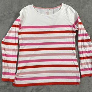 Boden Striped Tee Womens 10 White Red Pink Long Sleeve Cotton Top T1004